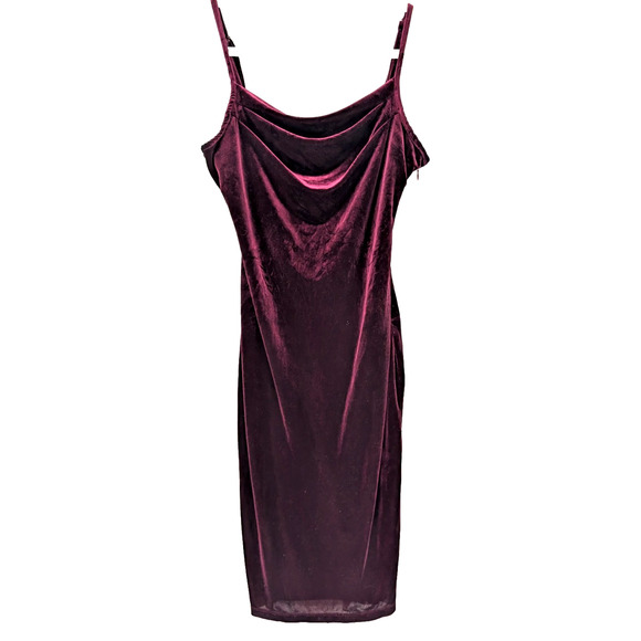 1 State Burgundy Port Velvet Bias Cut Cowl Neck Midi Slip Dress Y2K Glam Medium - Picture 2 of 13